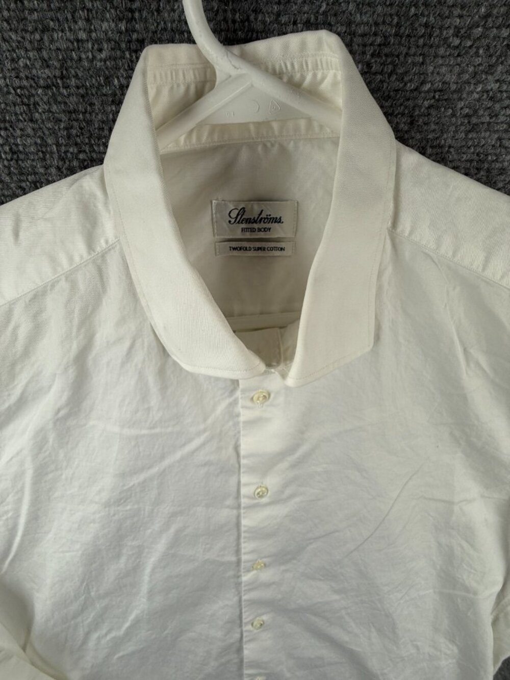 Stenstroms Button Up Shirt Men Long Sleeve White Cotton Fitted Body Size 16.5